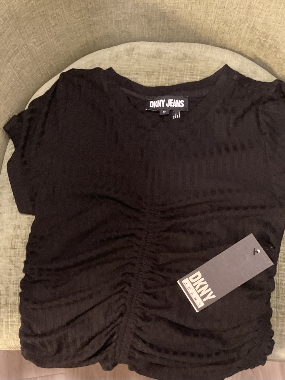 Dkny Black Ruched Short Sleeve Tee